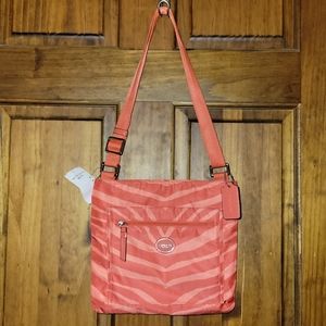 Coach Devin Zebra Pattern Nylon Getaway Crossbody File Bag F77541 Hot Orange